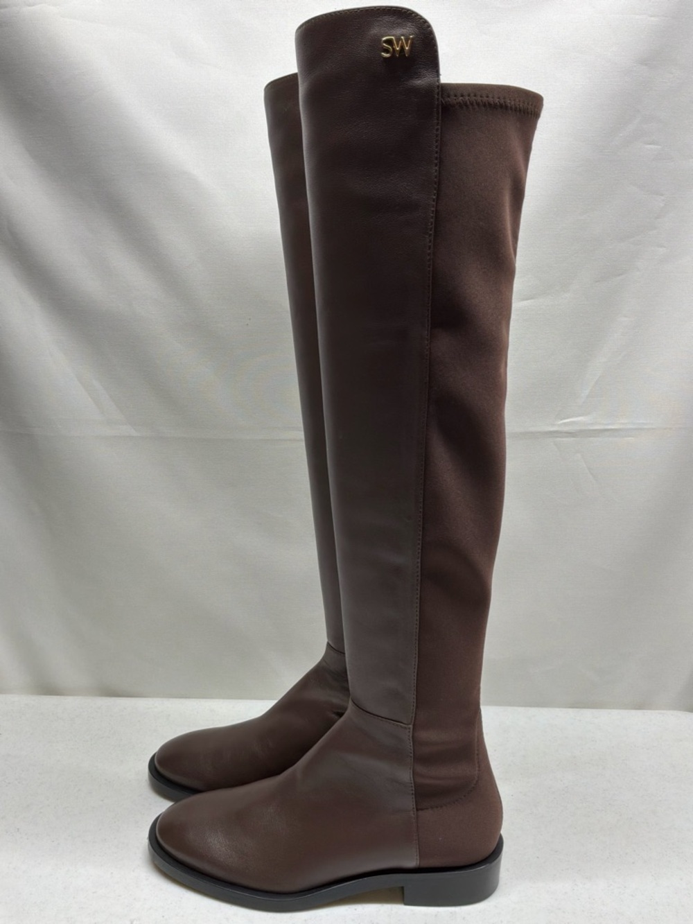 Stuart Weitzman Keelan Brown Leather and Microstretch Knee Boots Size 4.5